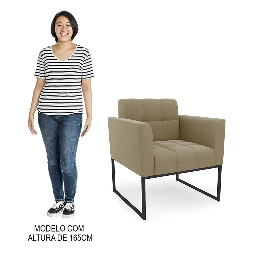 Sofá Namoradeira e 1 Poltrona Base Industrial Preto Ana Suede Marrom RT - Ibiza