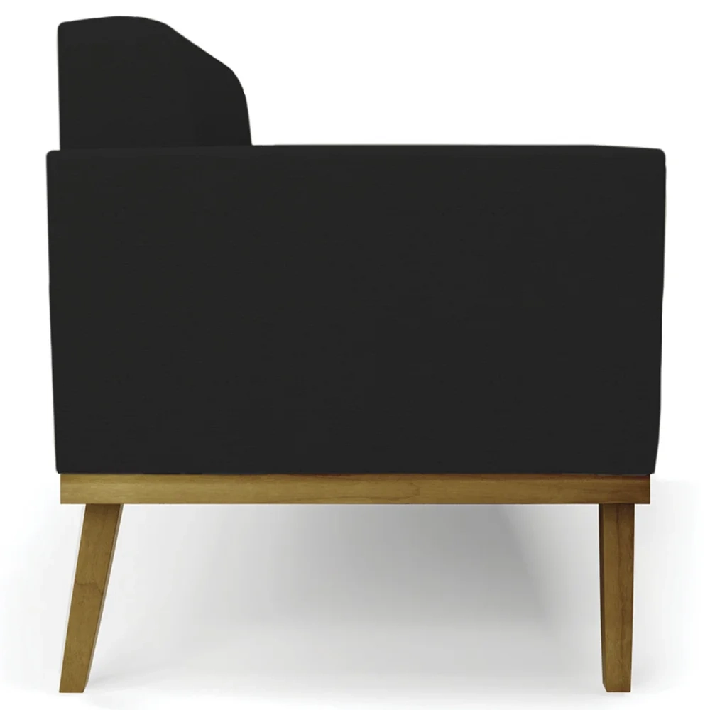 Sofá Namoradeira e 1 Poltrona Base Madeira Castanho Ana Linho Preto - Ibiza