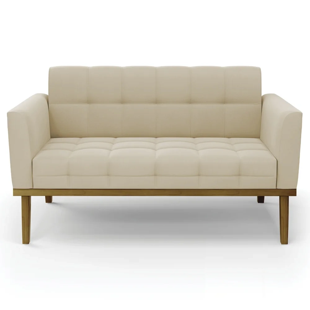 Sofá Namoradeira e 1 Poltrona Base Madeira Castanho Ana Suede Bege - Ibiza