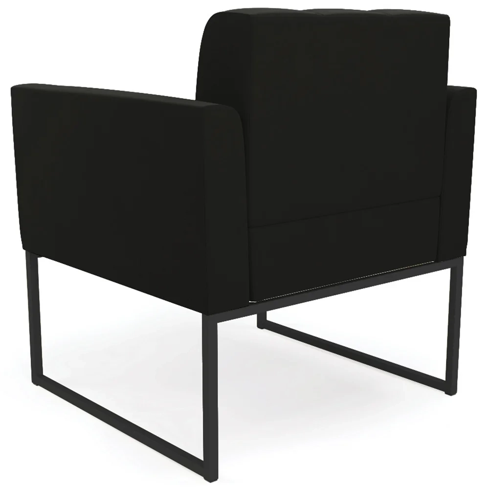 Sofá Namoradeira e 1 Poltrona Base Industrial Preto Ana Suede Preto - Ibiza