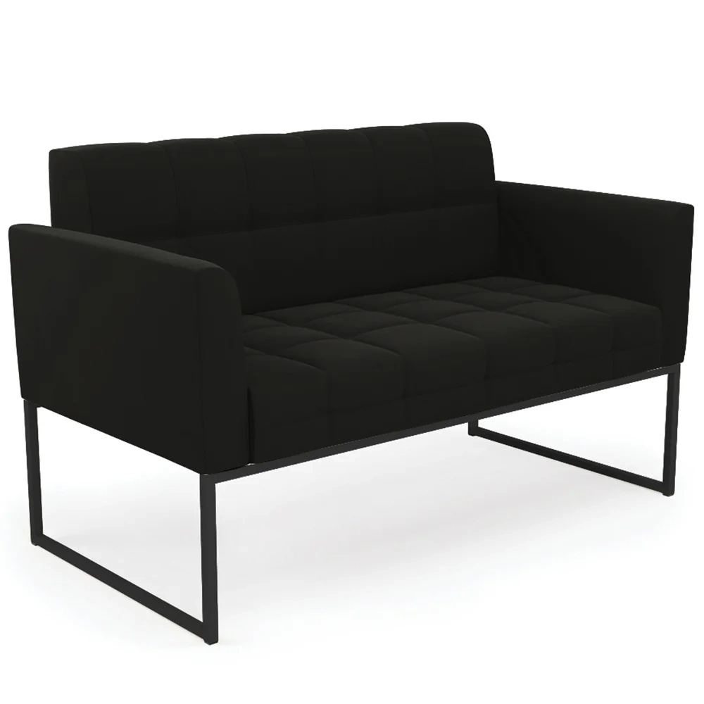 Sofá Namoradeira e 1 Poltrona Base Industrial Preto Ana Suede Preto - Ibiza