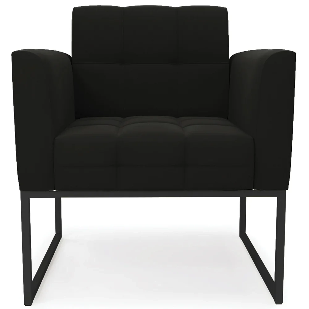 Sofá Namoradeira e 1 Poltrona Base Industrial Preto Ana Suede Preto - Ibiza