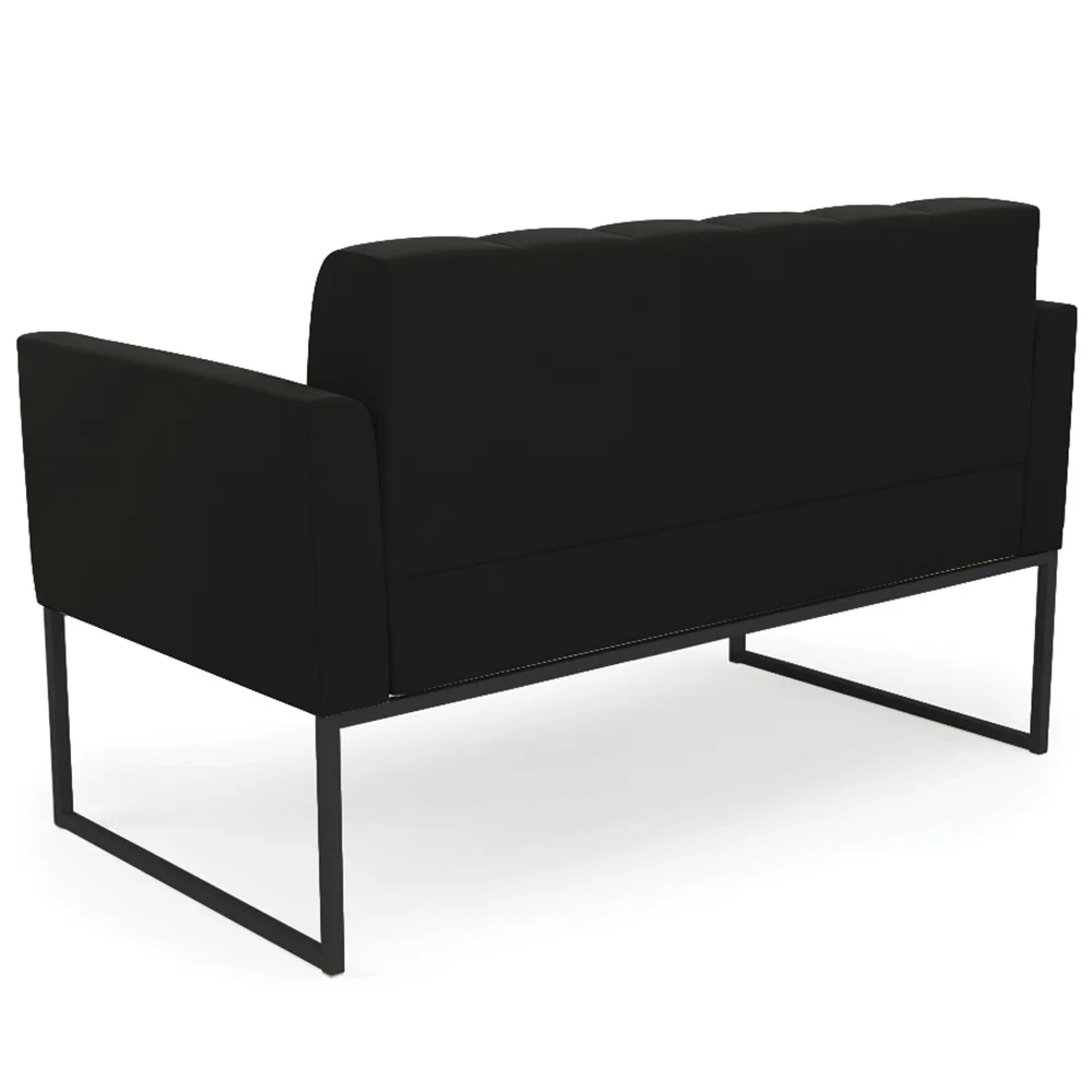 Sofá Namoradeira e 1 Poltrona Base Industrial Preto Ana Suede Preto - Ibiza