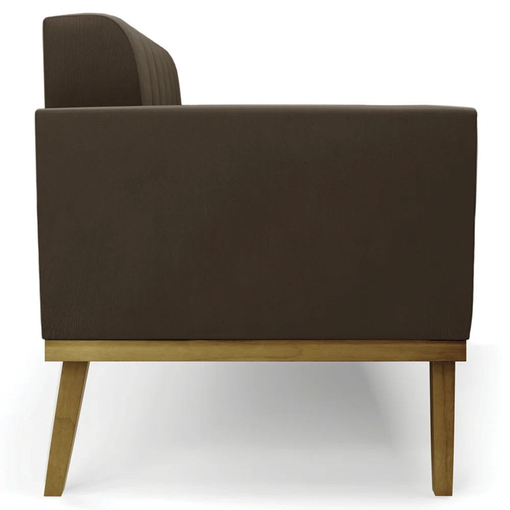 Sofá Namoradeira e 1 Poltrona Base Madeira Castanho Ana Suede Marrom - Ibiza