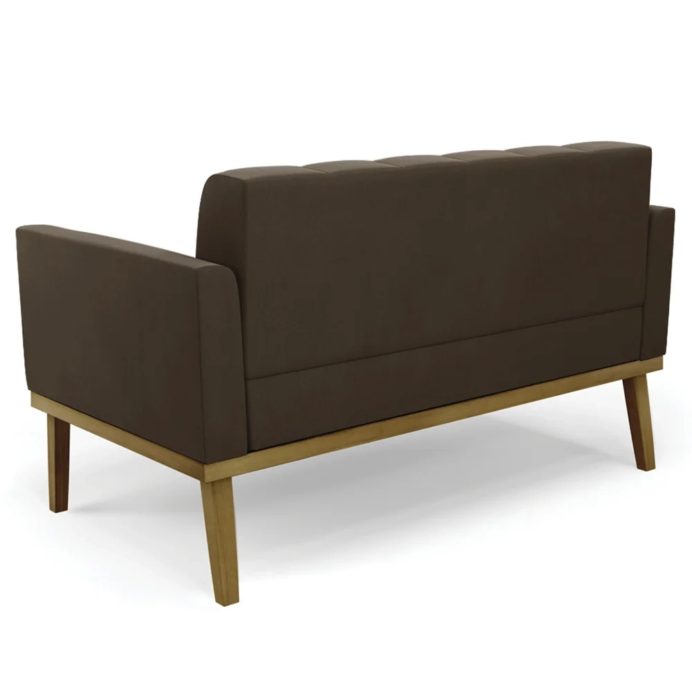 Sofá Namoradeira e 1 Poltrona Base Madeira Castanho Ana Suede Marrom - Ibiza