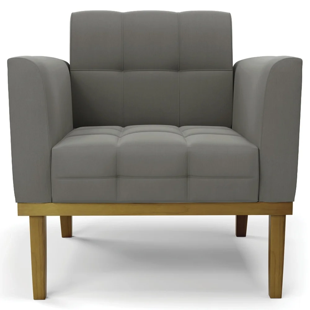 Sofá Namoradeira e 1 Poltrona Base Madeira Castanho Ana Suede Grafite - Ibiza