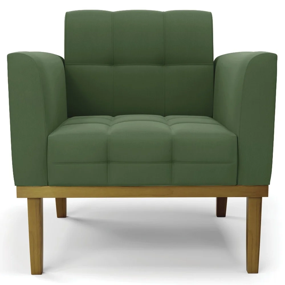 Sofá Namoradeira e 1 Poltrona Base Madeira Castanho Ana Suede Verde - Ibiza