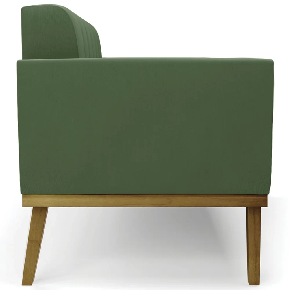 Sofá Namoradeira e 1 Poltrona Base Madeira Castanho Ana Suede Verde - Ibiza