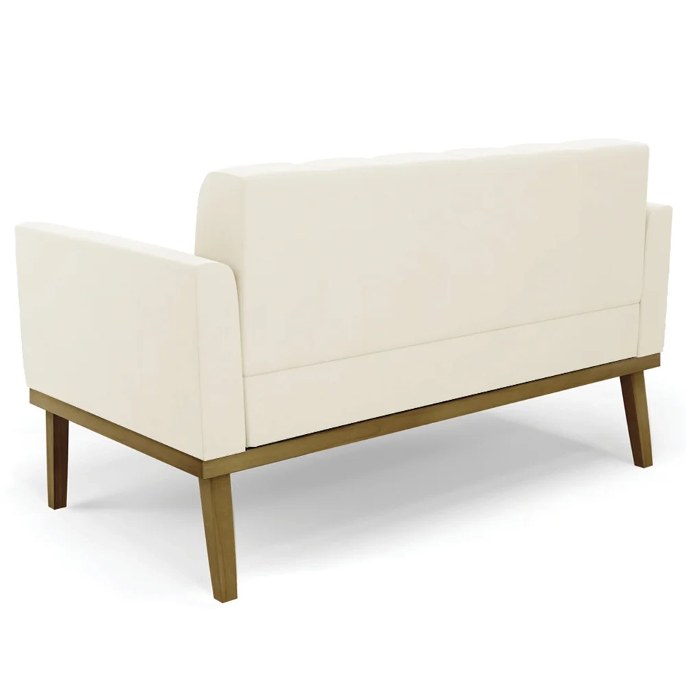 Sofá Namoradeira e 1 Poltrona Base Madeira Castanho Ana Veludo Bege - Ibiza