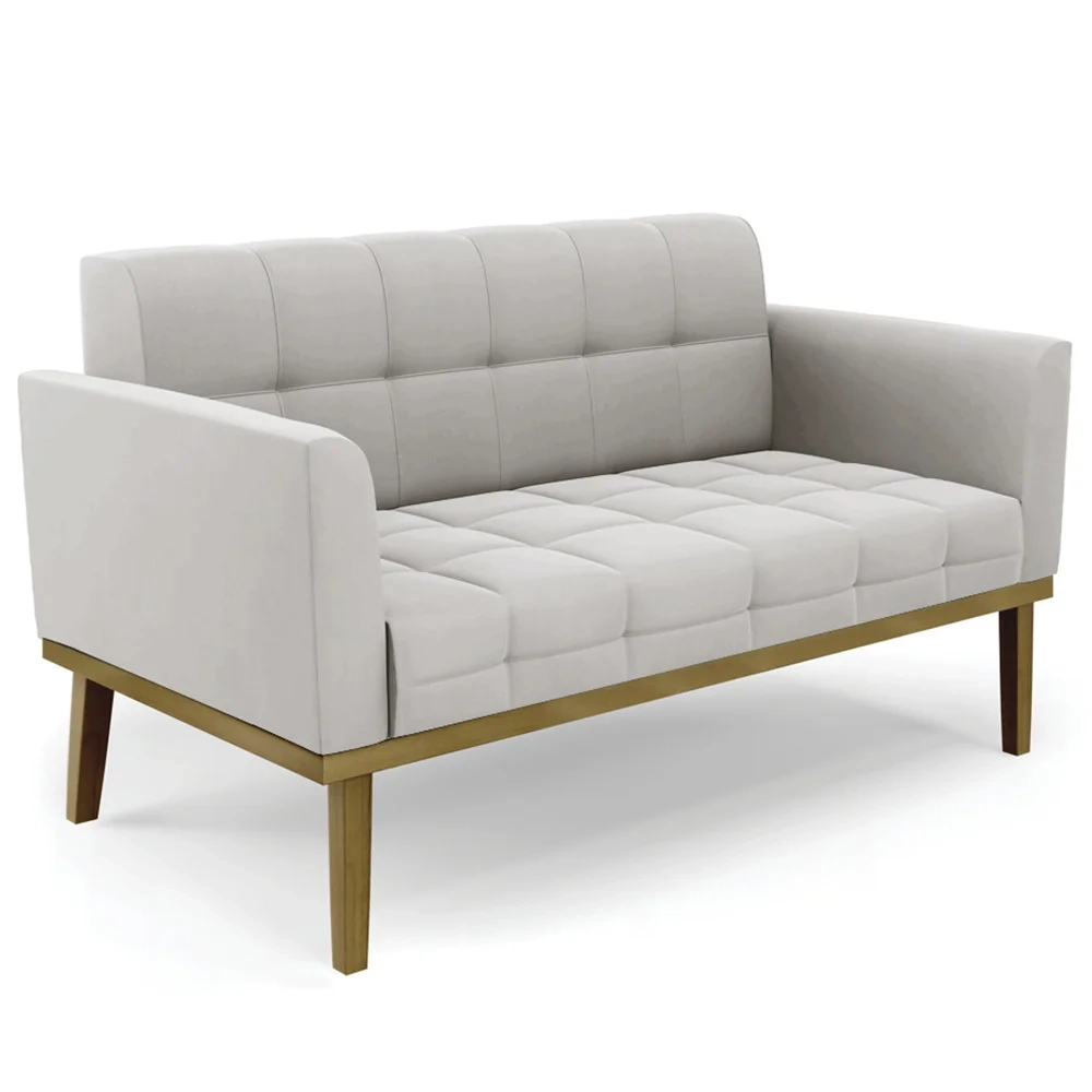 Sofá Namoradeira e 1 Poltrona Base Madeira Castanho Ana Veludo Cinza - Ibiza