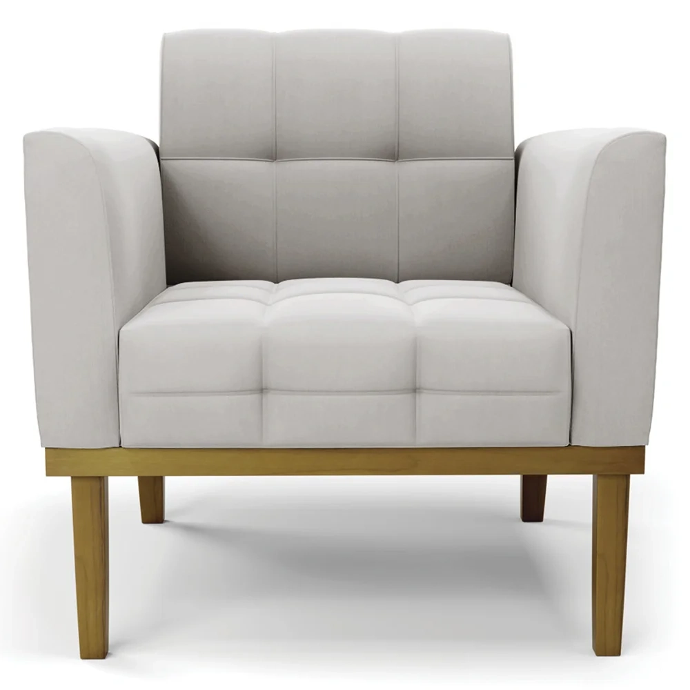 Sofá Namoradeira e 1 Poltrona Base Madeira Castanho Ana Veludo Cinza - Ibiza