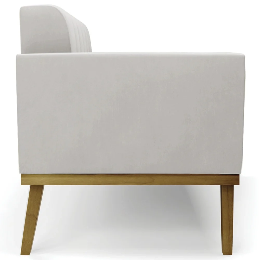 Sofá Namoradeira e 1 Poltrona Base Madeira Castanho Ana Veludo Cinza - Ibiza