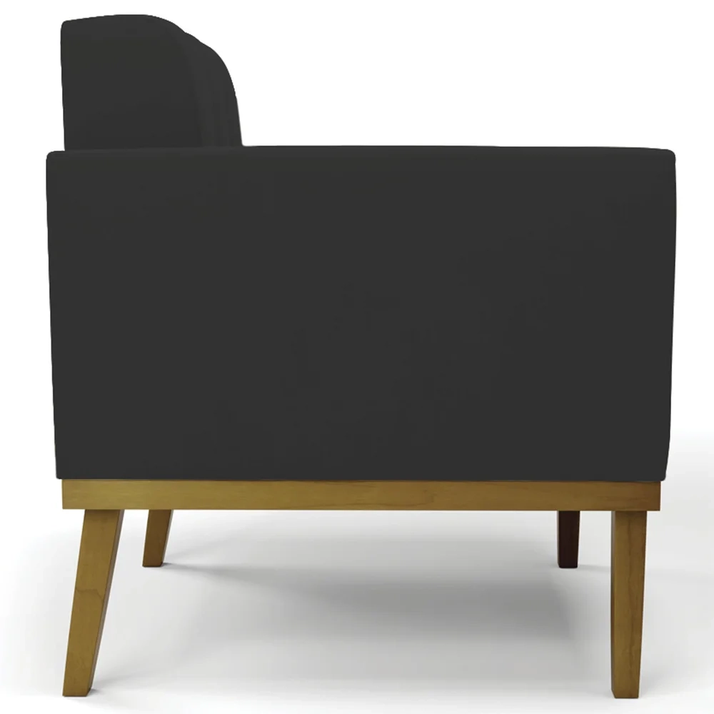 Sofá Namoradeira e 1 Poltrona Base Madeira Castanho Ana Veludo Preto - Ibiza