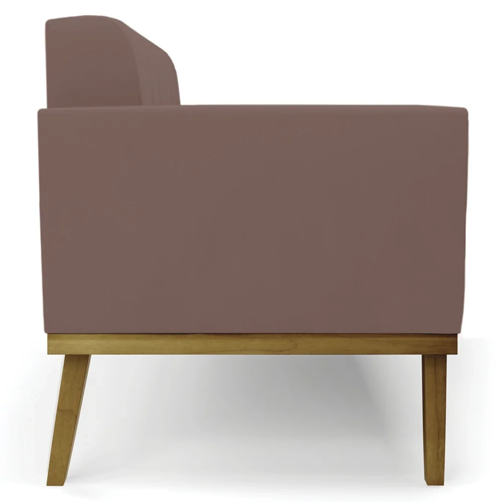 Sofá Namoradeira e 1 Poltrona Base Madeira Castanho Ana Veludo Rosê - Ibiza