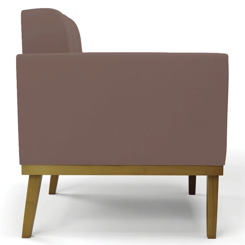 Sofá Namoradeira e 1 Poltrona Base Madeira Castanho Ana Veludo Rosê - Ibiza