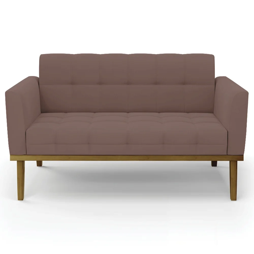 Sofá Namoradeira e 1 Poltrona Base Madeira Castanho Ana Veludo Rosê - Ibiza