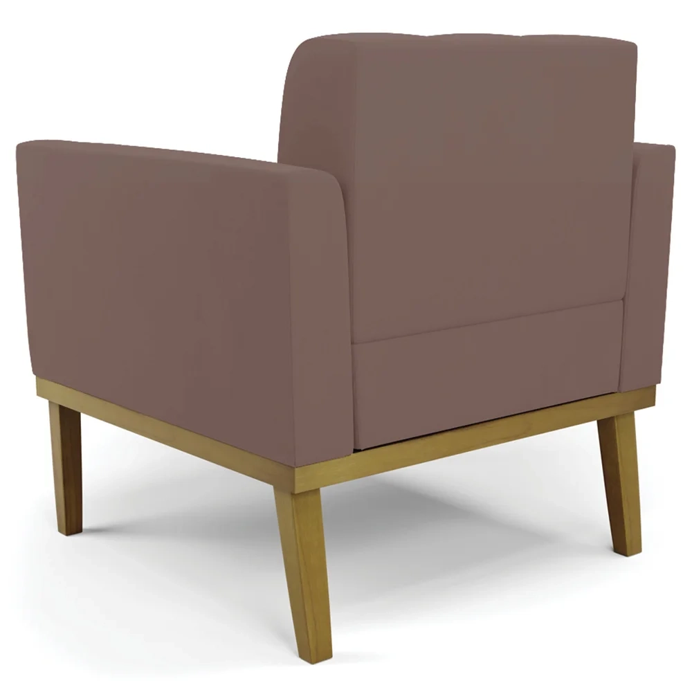 Sofá Namoradeira e 1 Poltrona Base Madeira Castanho Ana Veludo Rosê - Ibiza