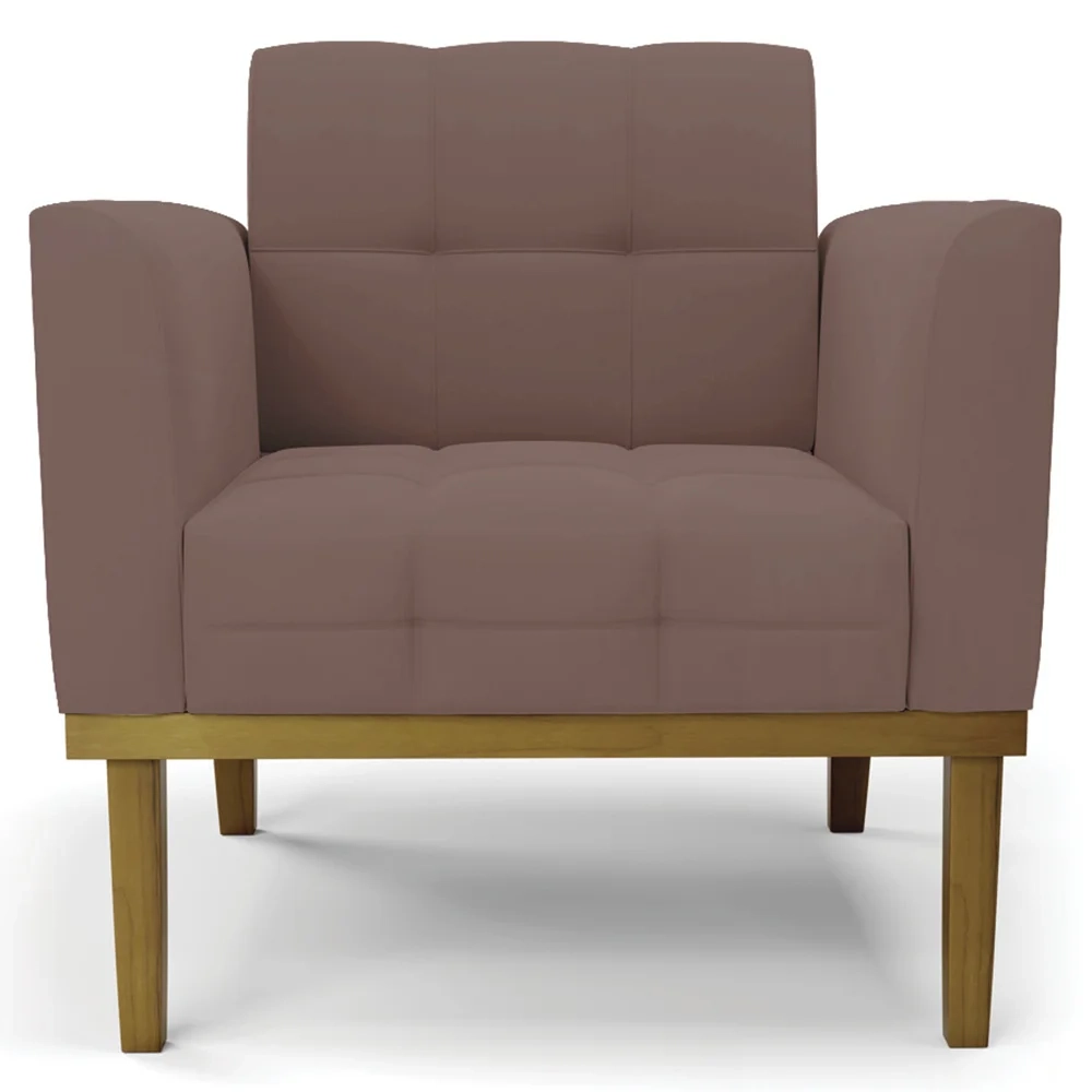 Sofá Namoradeira e 1 Poltrona Base Madeira Castanho Ana Veludo Rosê - Ibiza