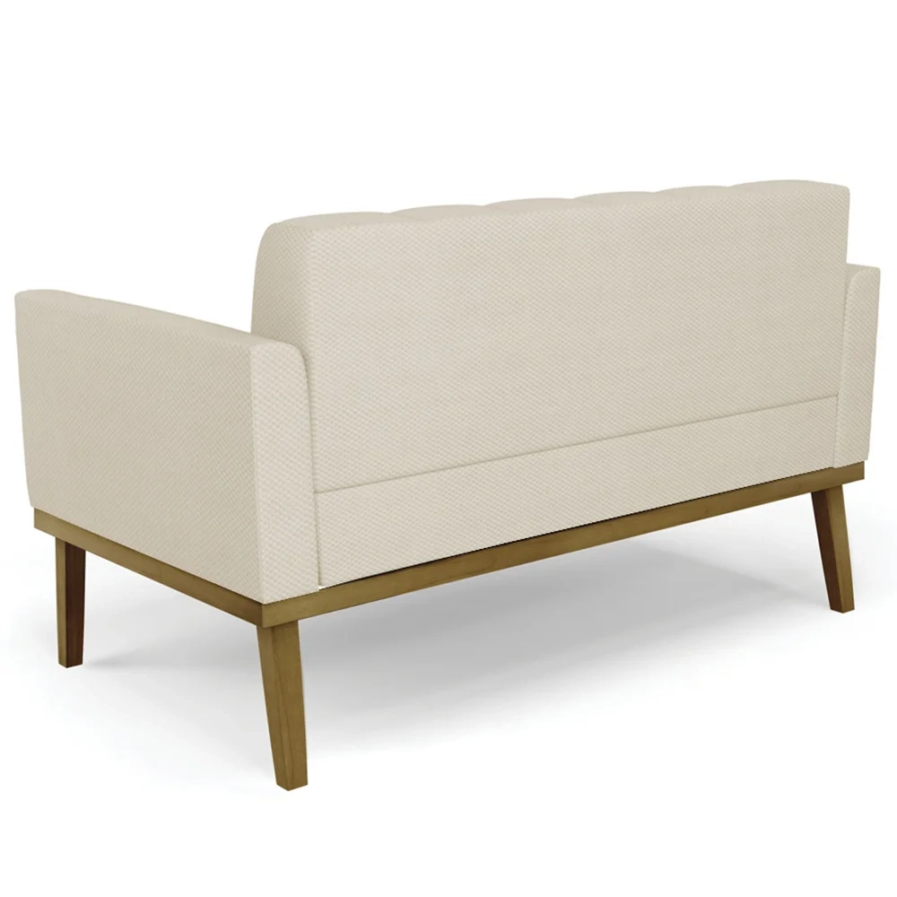 Sofá Namoradeira e 1 Poltrona Base Madeira Castanho Ana Veludo Luxo Off White - Ibiza