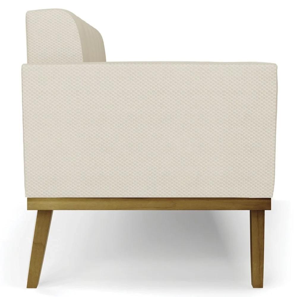 Sofá Namoradeira e 1 Poltrona Base Madeira Castanho Ana Veludo Luxo Off White - Ibiza