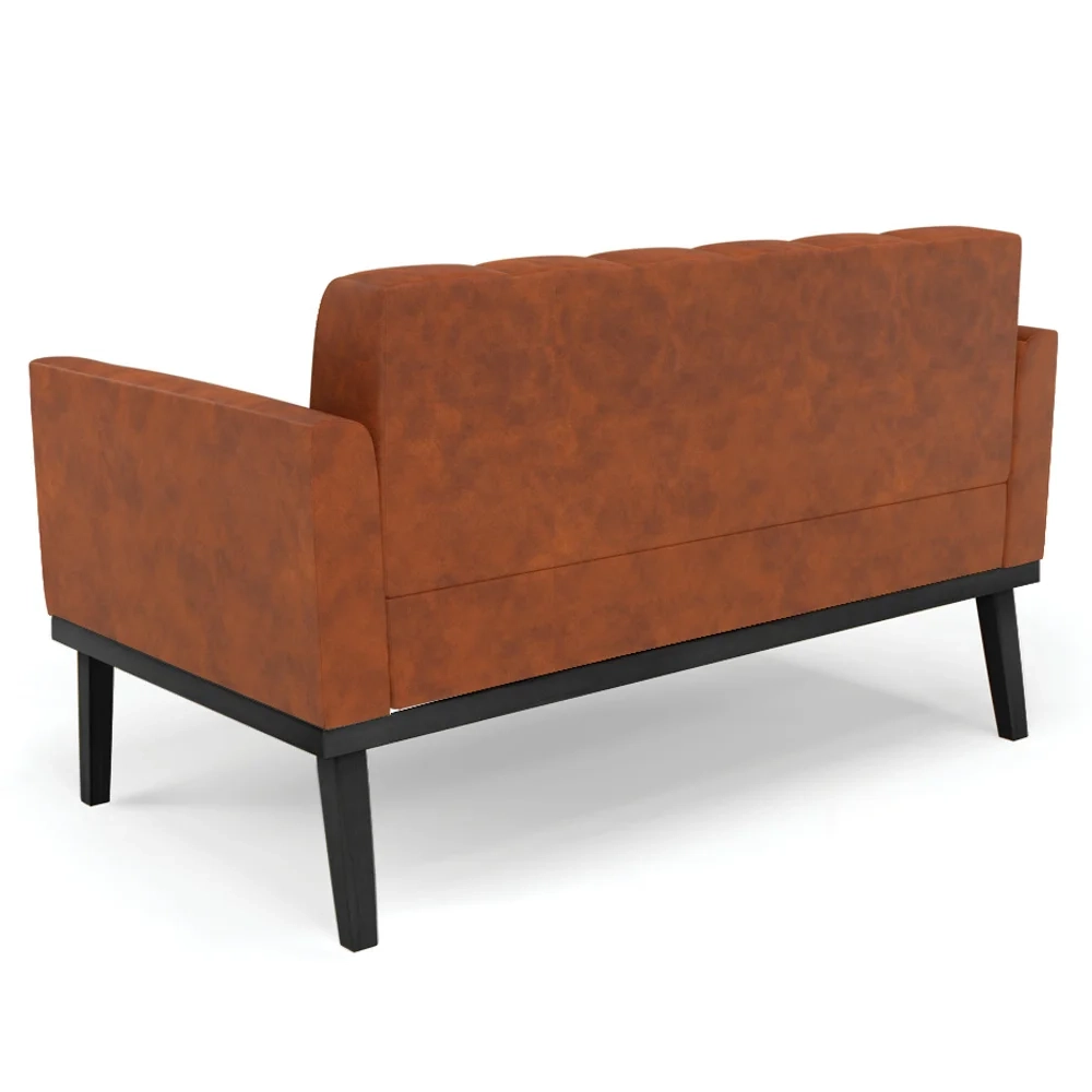 Sofá Namoradeira e 1 Poltrona Base Madeira Preto Ana Sintético PU Nozes - Ibiza