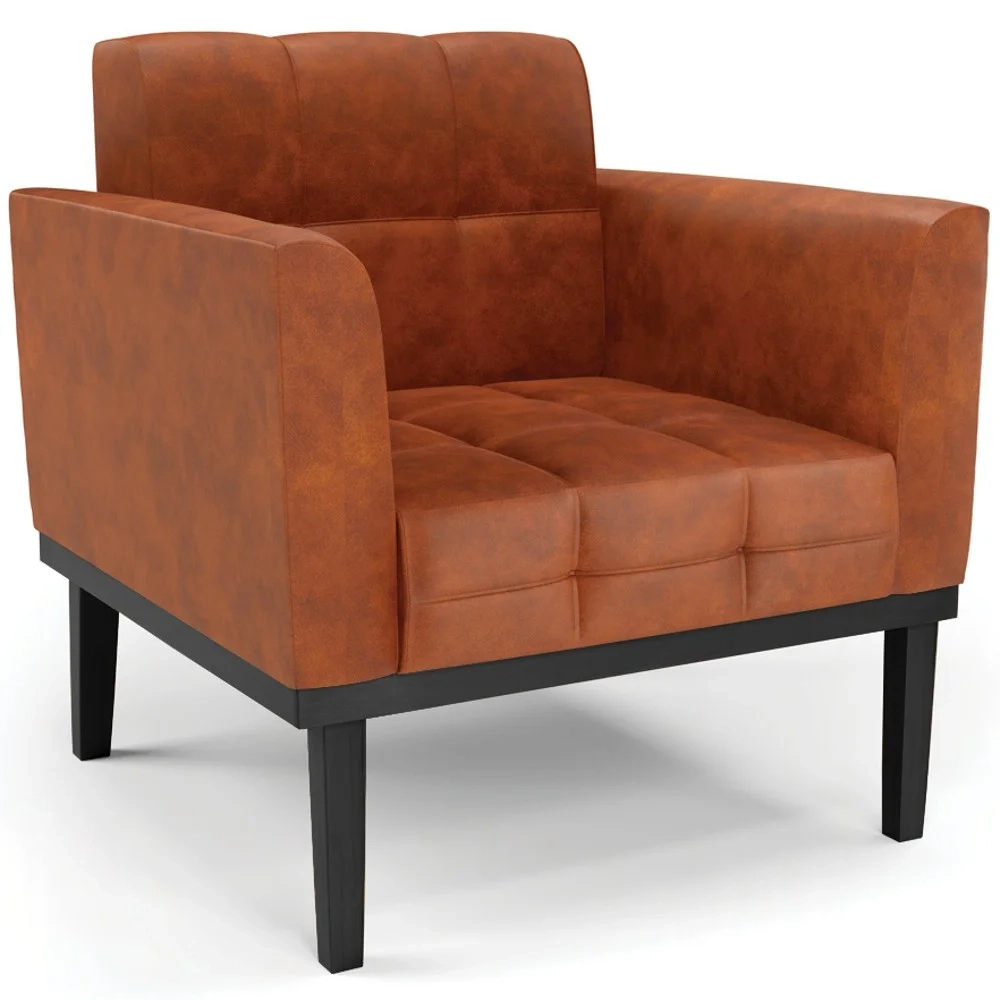 Sofá Namoradeira e 1 Poltrona Base Madeira Preto Ana Sintético PU Nozes - Ibiza