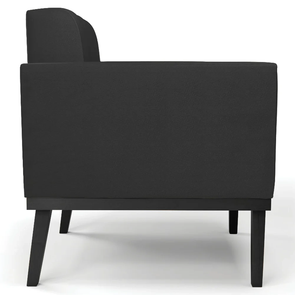 Sofá Namoradeira e 1 Poltrona Base Madeira Preto Ana Sintético Preto - Ibiza