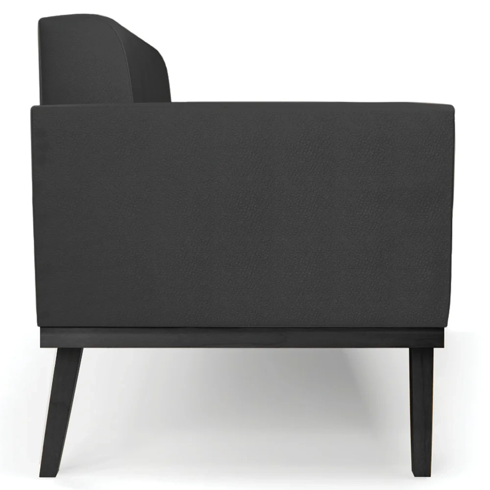 Sofá Namoradeira e 1 Poltrona Base Madeira Preto Ana Sintético Preto - Ibiza