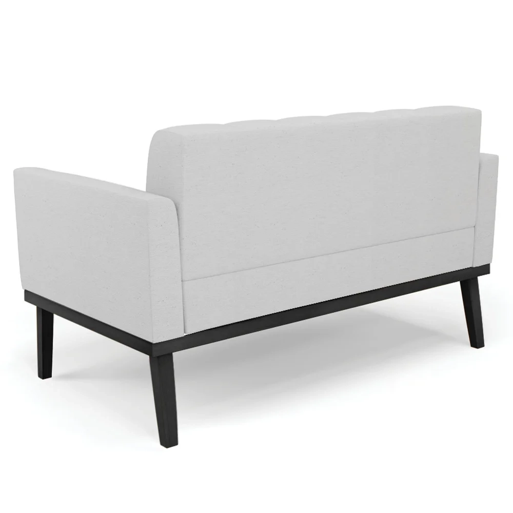 Sofá Namoradeira e 1 Poltrona Base Madeira Preto Ana Linho Cinza - Ibiza