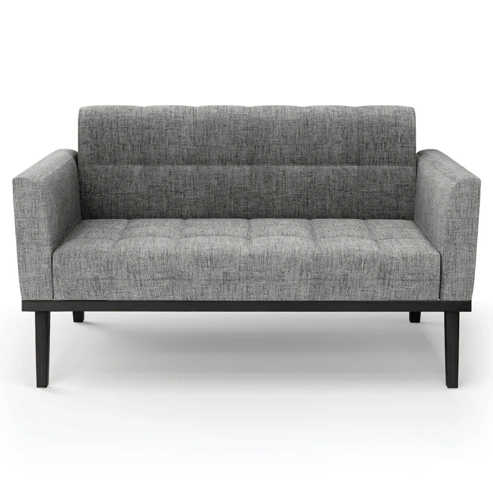 Sofá Namoradeira e 1 Poltrona Base Madeira Preto Ana Linho Grafite - Ibiza