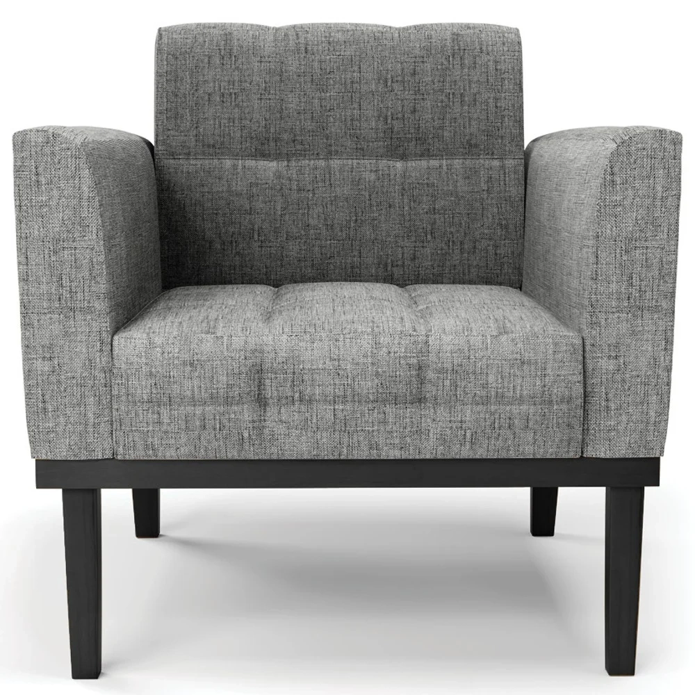 Sofá Namoradeira e 1 Poltrona Base Madeira Preto Ana Linho Grafite - Ibiza