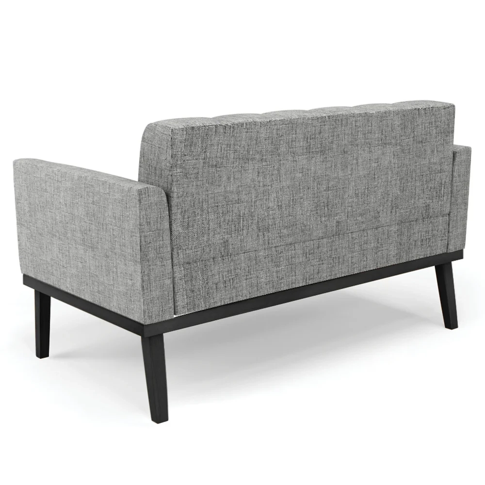 Sofá Namoradeira e 1 Poltrona Base Madeira Preto Ana Linho Grafite - Ibiza