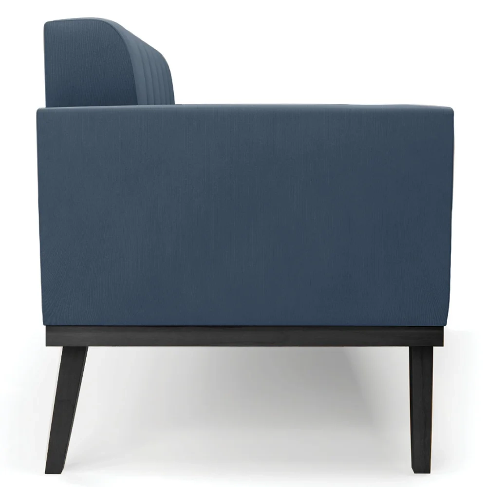 Sofá Namoradeira e 1 Poltrona Base Madeira Preto Ana Suede Azul Marinho - Ibiza