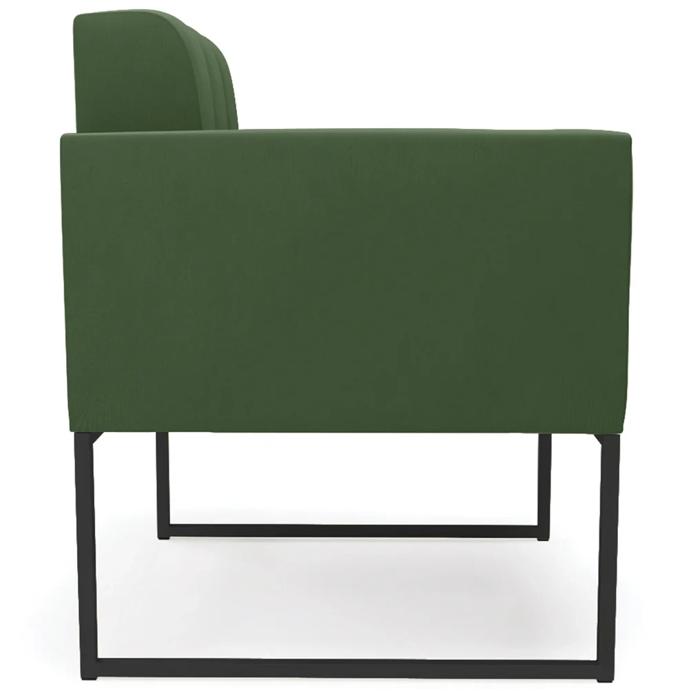 Sofá Namoradeira e 1 Poltrona Base Industrial Preto Ana Suede Verde - Ibiza