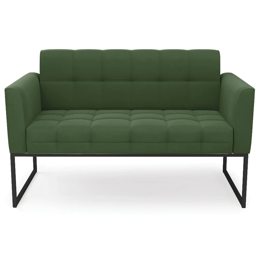 Sofá Namoradeira e 1 Poltrona Base Industrial Preto Ana Suede Verde - Ibiza