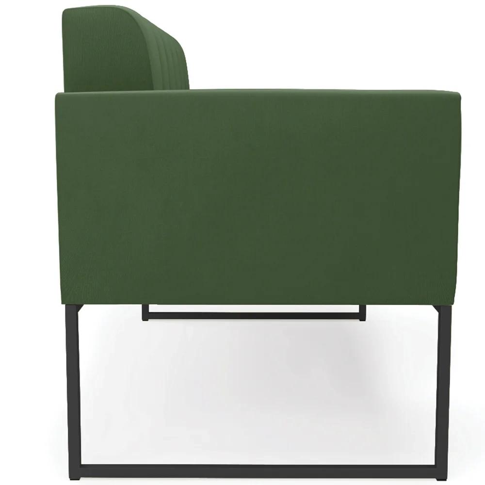 Sofá Namoradeira e 1 Poltrona Base Industrial Preto Ana Suede Verde - Ibiza