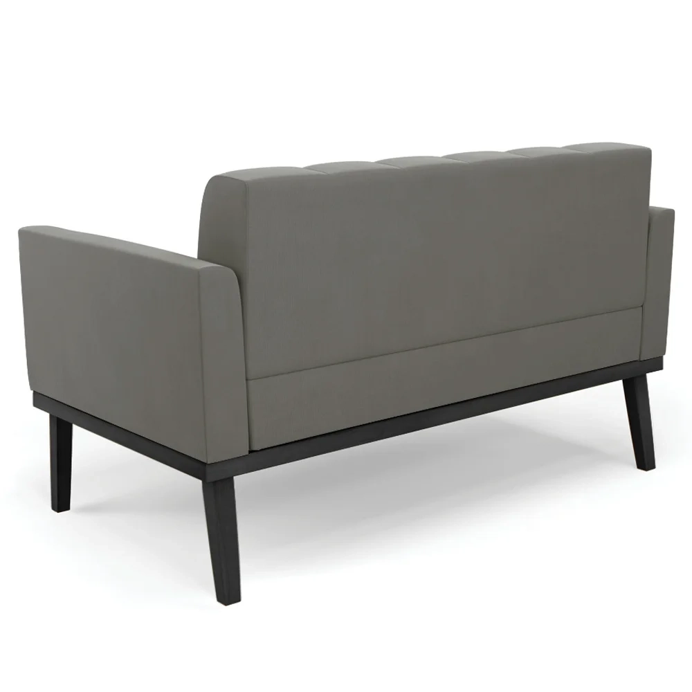 Sofá Namoradeira e 1 Poltrona Base Madeira Preto Ana Suede Grafite - Ibiza