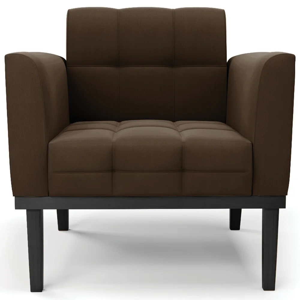 Sofá Namoradeira e 1 Poltrona Base Madeira Preto Ana Suede Marrom - Ibiza