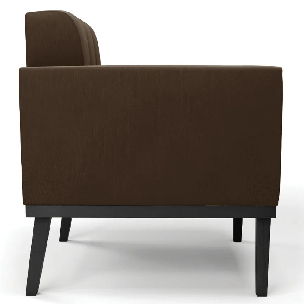 Sofá Namoradeira e 1 Poltrona Base Madeira Preto Ana Suede Marrom - Ibiza