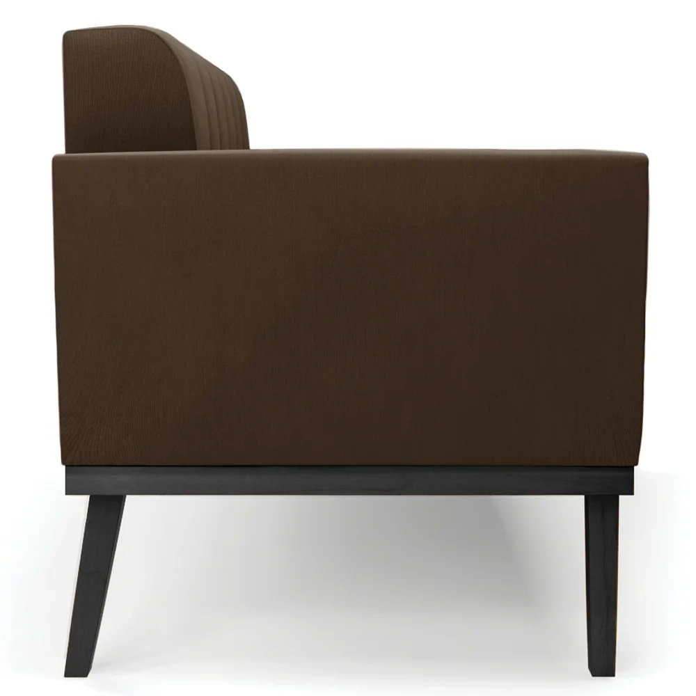 Sofá Namoradeira e 1 Poltrona Base Madeira Preto Ana Suede Marrom - Ibiza