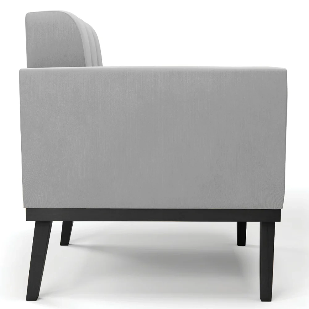 Sofá Namoradeira e 1 Poltrona Base Madeira Preto Ana Suede Cinza - Ibiza