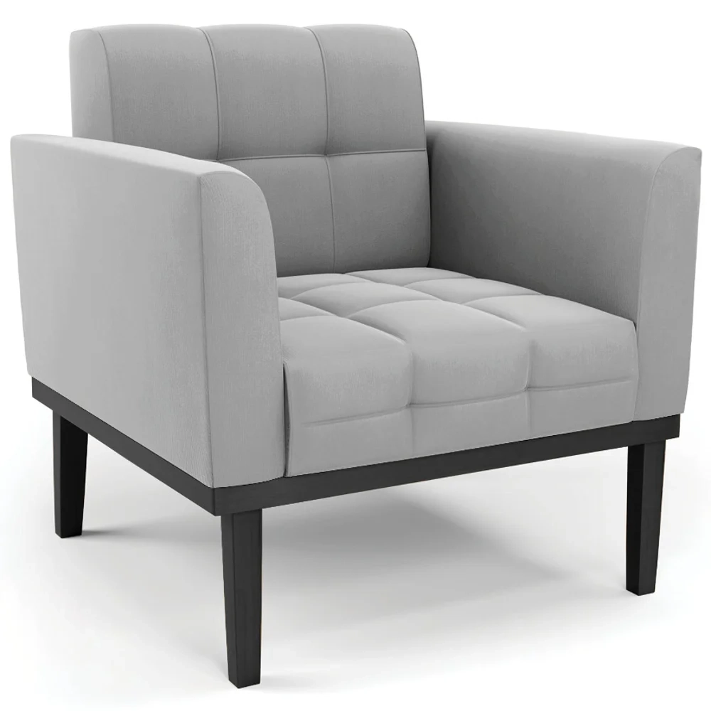 Sofá Namoradeira e 1 Poltrona Base Madeira Preto Ana Suede Cinza - Ibiza