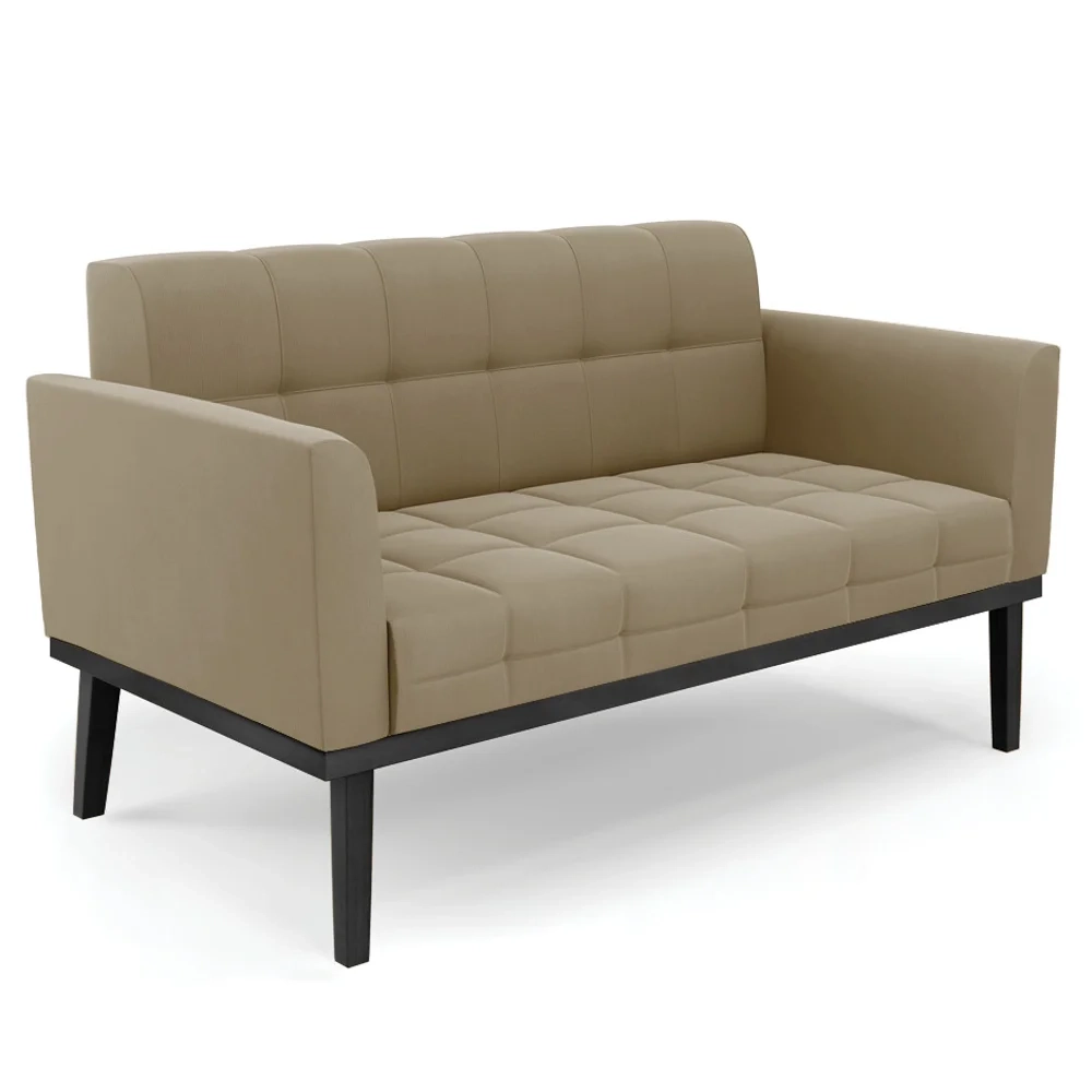 Sofá Namoradeira e 1 Poltrona Base Madeira Preto Ana Suede Marrom RT - Ibiza