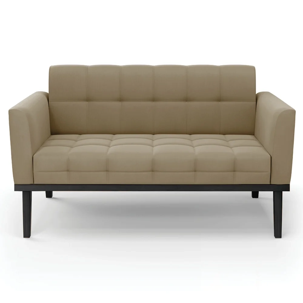 Sofá Namoradeira e 1 Poltrona Base Madeira Preto Ana Suede Marrom RT - Ibiza