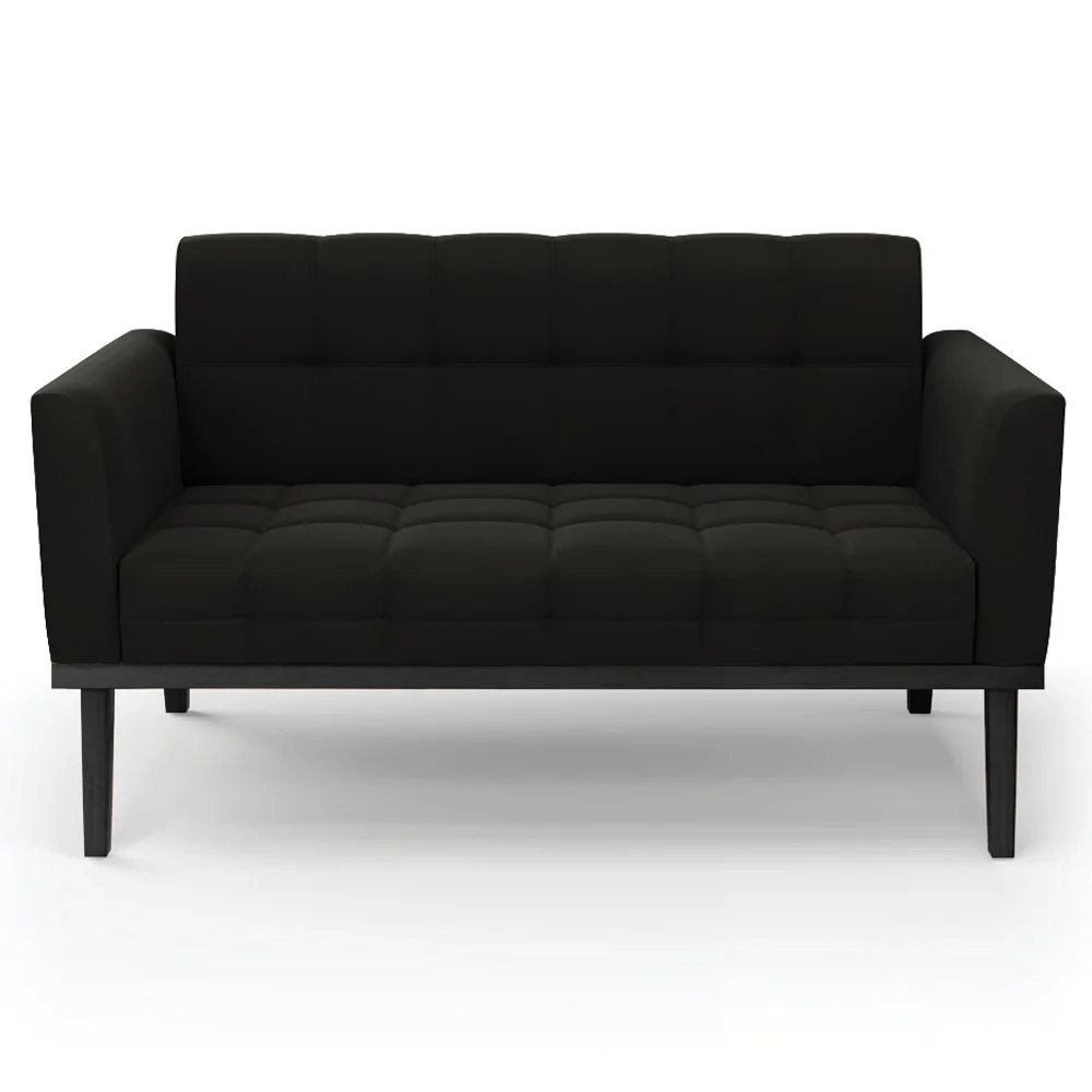 Sofá Namoradeira e 1 Poltrona Base Madeira Preto Ana Suede Preto - Ibiza