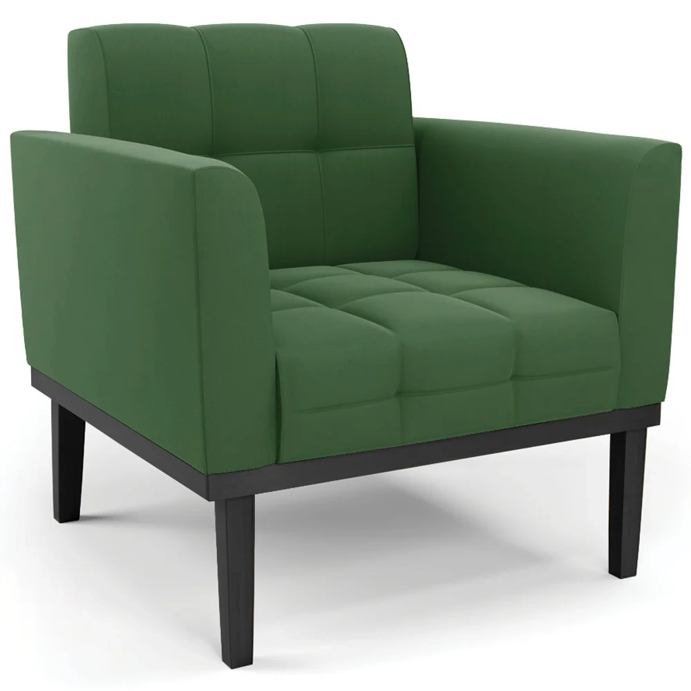 Sofá Namoradeira e 1 Poltrona Base Madeira Preto Ana Suede Verde - Ibiza