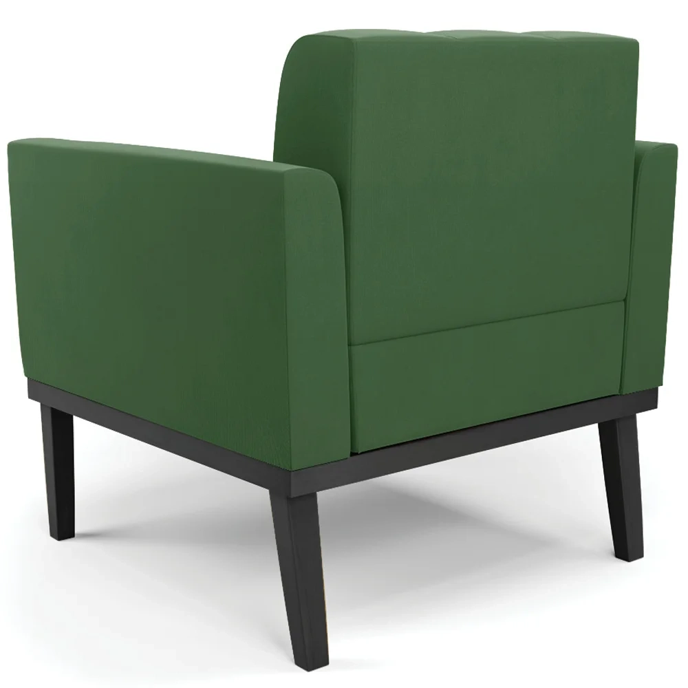 Sofá Namoradeira e 1 Poltrona Base Madeira Preto Ana Suede Verde - Ibiza