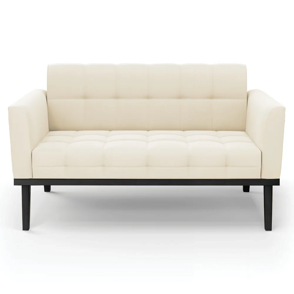 Sofá Namoradeira e 1 Poltrona Base Madeira Preto Ana Veludo Bege - Ibiza