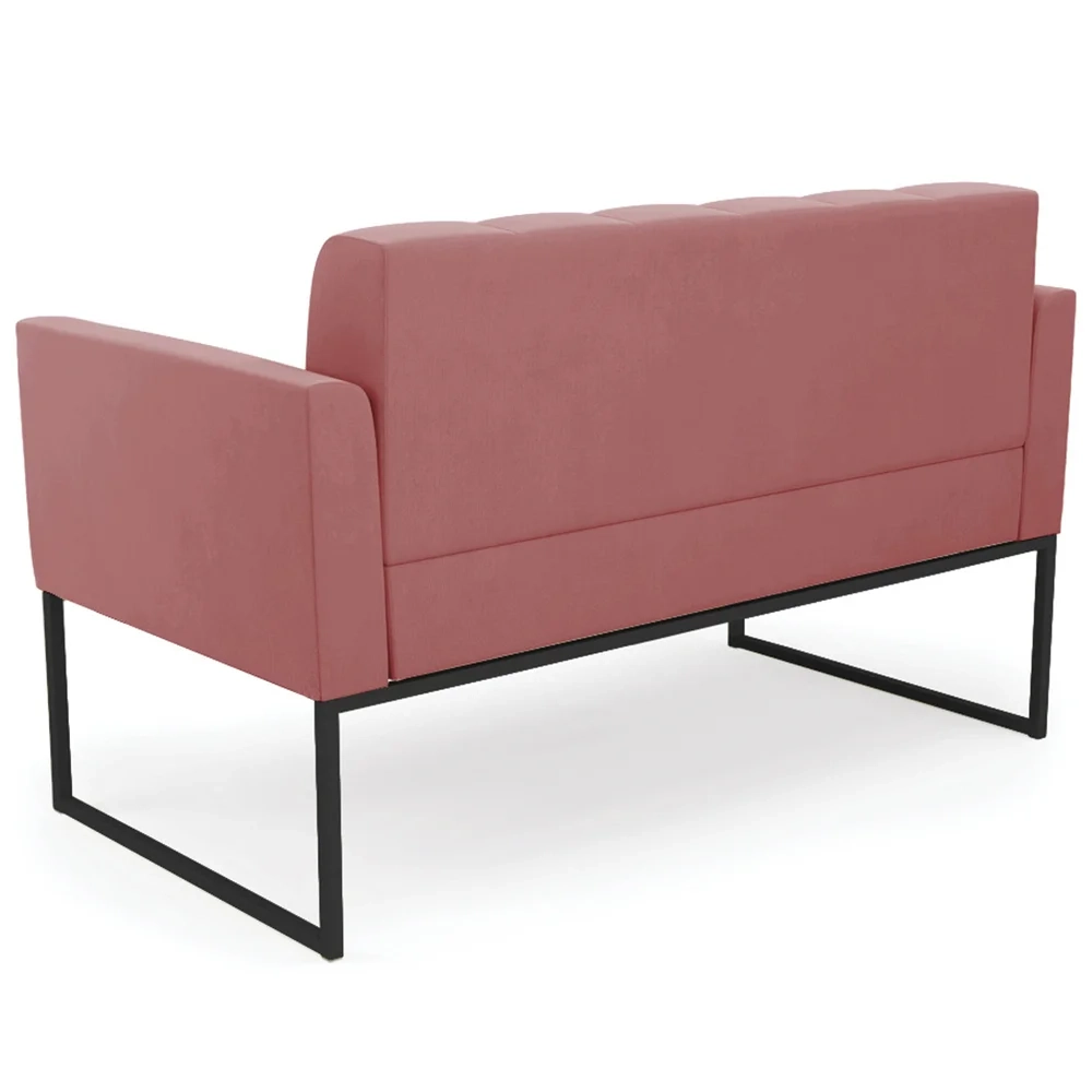 Sofá Namoradeira e 1 Poltrona Base Industrial Preto Ana Suede Rosê - Ibiza