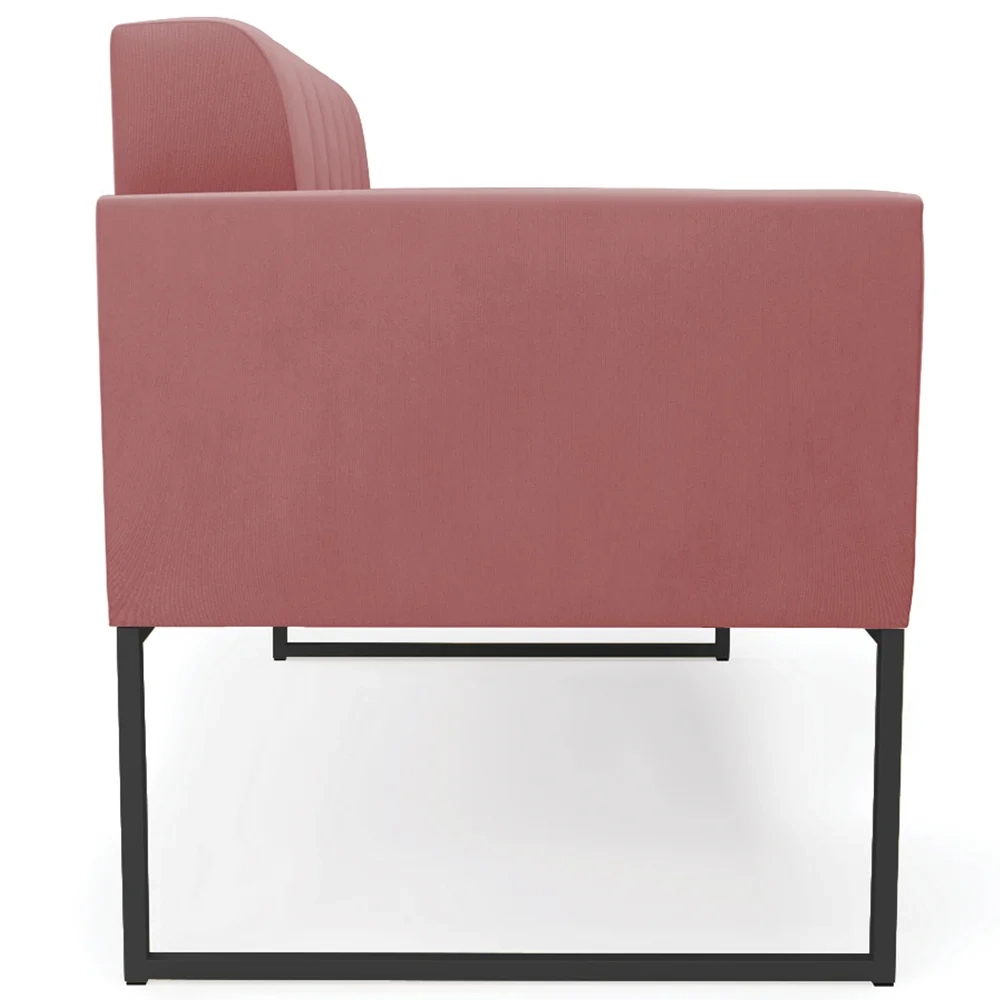 Sofá Namoradeira e 1 Poltrona Base Industrial Preto Ana Suede Rosê - Ibiza